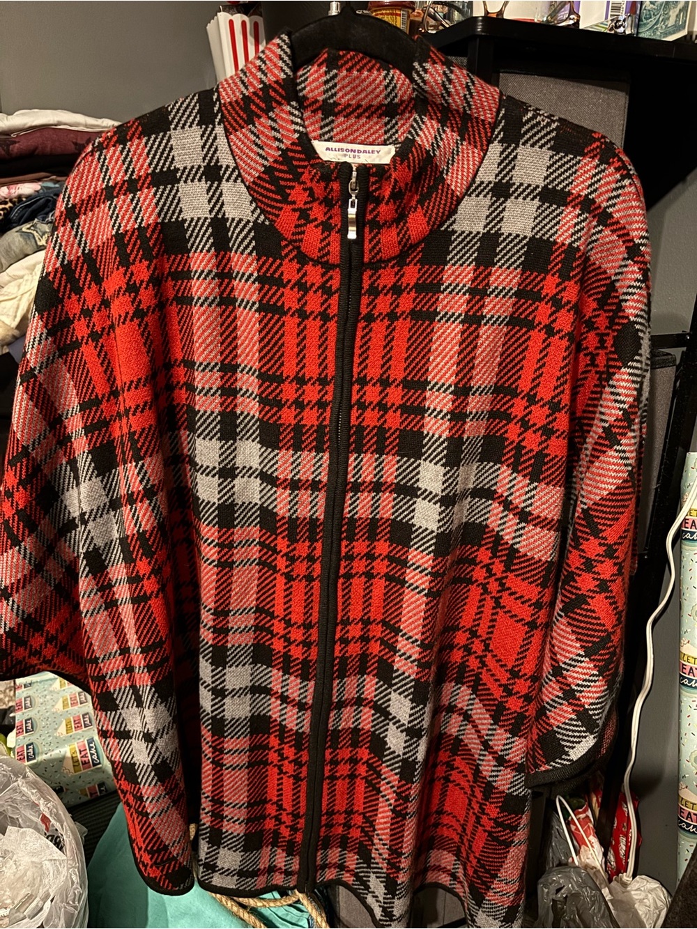 Allison Daley Red Plaid Zip-Front Women's Coat OS
